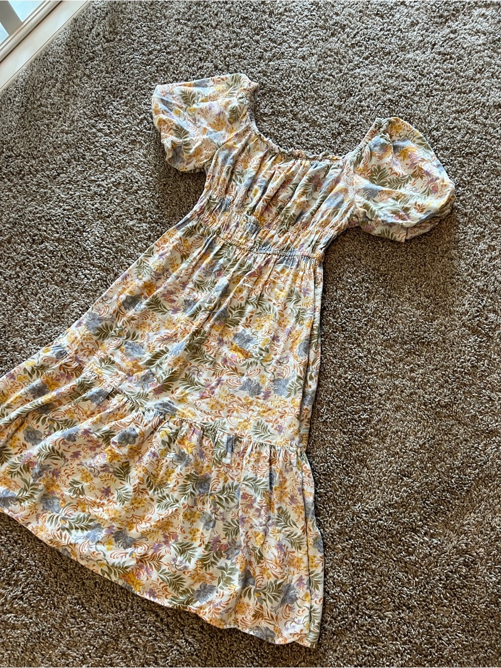 Japna Floral Midi Dress in Cream, Yellow, Green & Blue